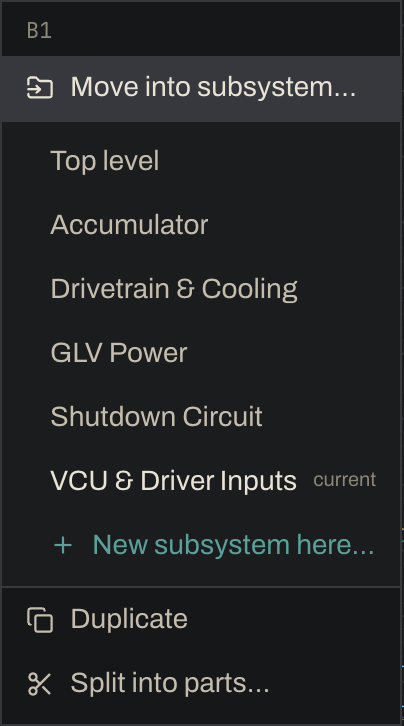 The block right-click menu